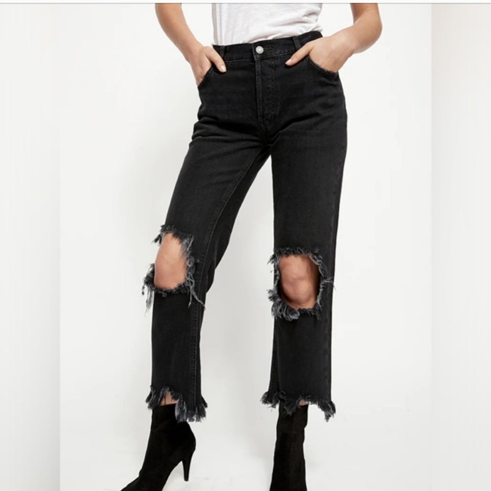 We The FREE PEOPLE Maggie Distressed High Rise Jeans